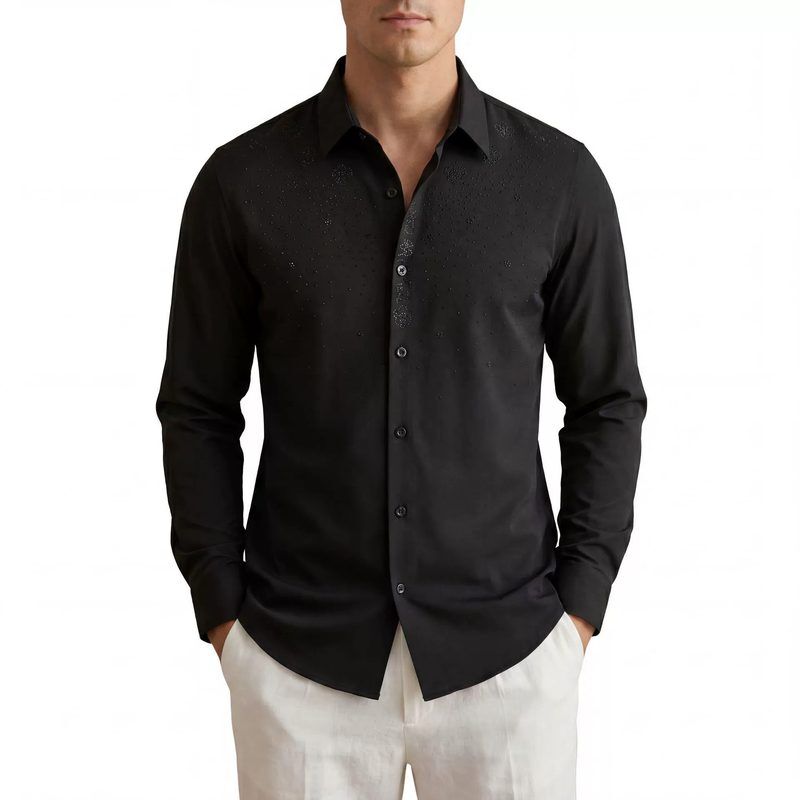 Chemise à manches longues avec placket en rhinestones et impression numérique view 2