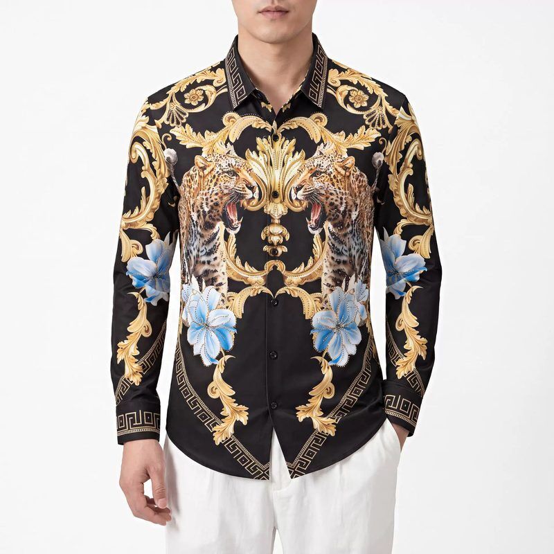 Kemeja Lengan Panjang Double Leopard Palace Rhinestone 3D Print view 2