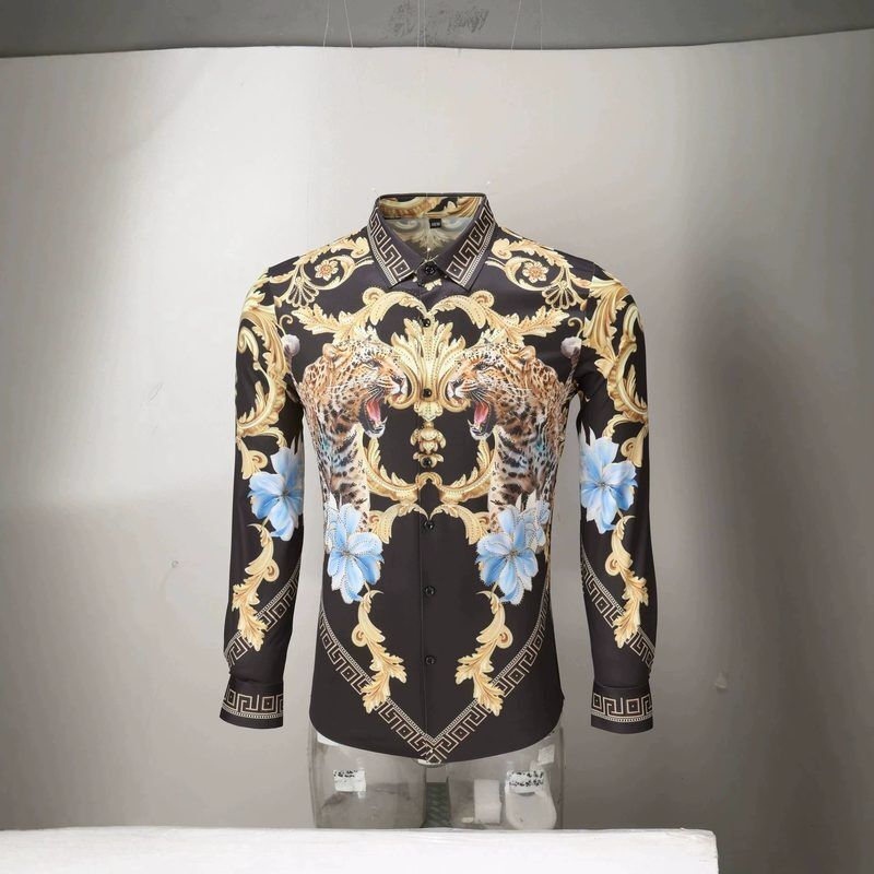 Kemeja Lengan Panjang Double Leopard Palace Rhinestone 3D Print view 3