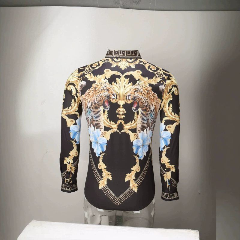 Kemeja Lengan Panjang Double Leopard Palace Rhinestone 3D Print view 4