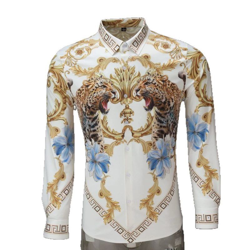 Kemeja Lengan Panjang Double Leopard Palace Rhinestone 3D Print view 5