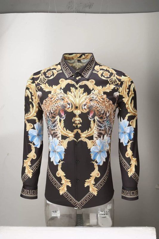 Kemeja Lengan Panjang Double Leopard Palace Rhinestone 3D Print view 7