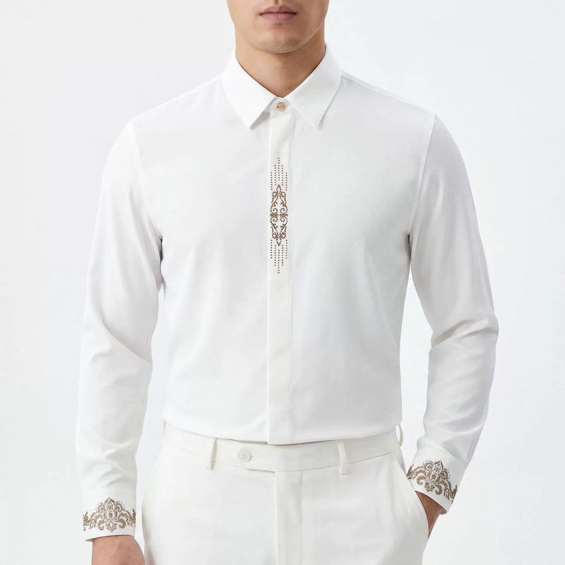 Rhinestone men shirt AC-RS-015 polyester wholesale from China