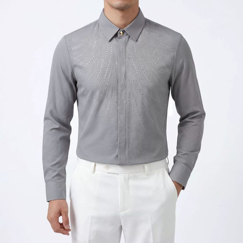 Rhinestone men shirt AC-RS-016 polyester wholesale from China