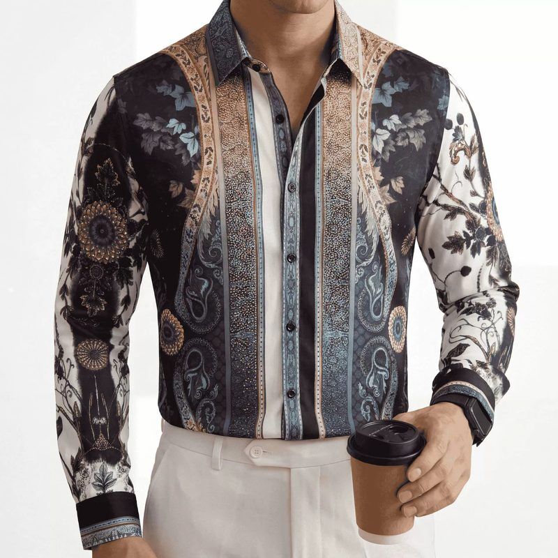 Vintage Paisley Rhinestone Digital Print Long Sleeve Shirt — Paisley Print Shirts shirt manufacturer China Man & Shirt