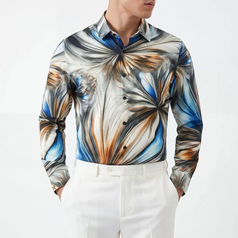 Gradient Rhinestone Digital Print Long Sleeve Shirt — Streetwear Shirts shirt manufacturer China Man & Shirt