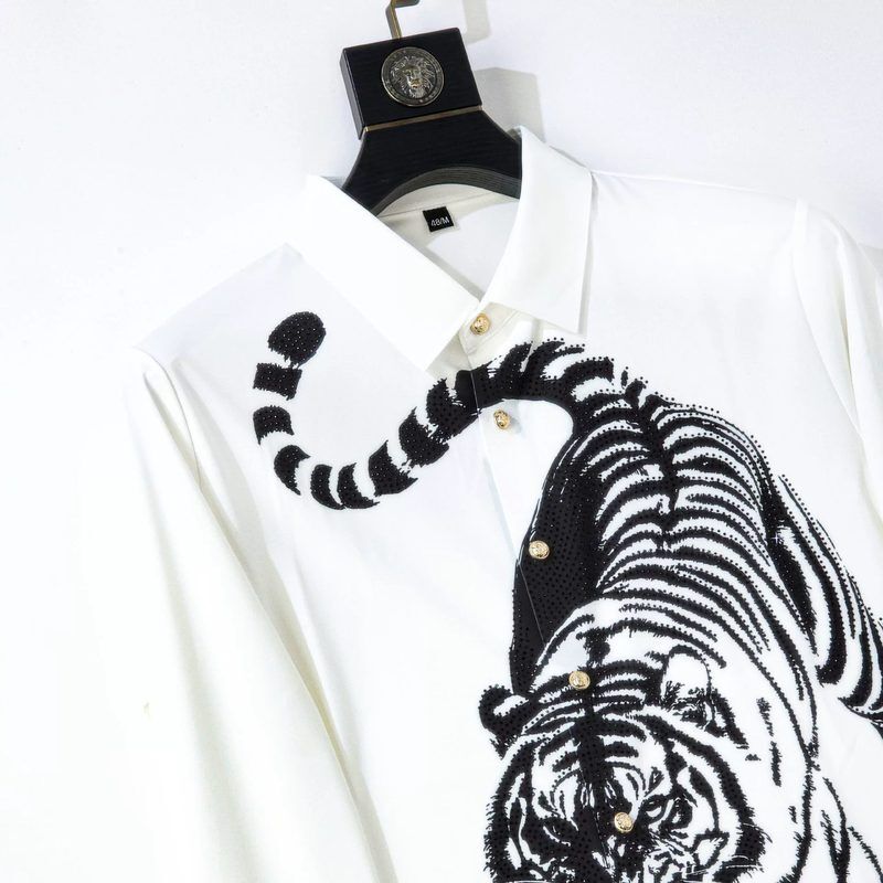 Ink Wash Tiger Digital Rhinestone Long Sleeve Shirt view 4