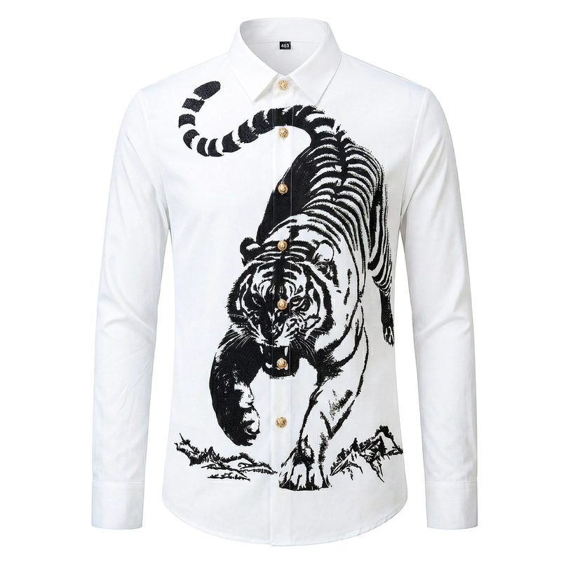 Ink Wash Tiger Digital Rhinestone Long Sleeve Shirt view 6