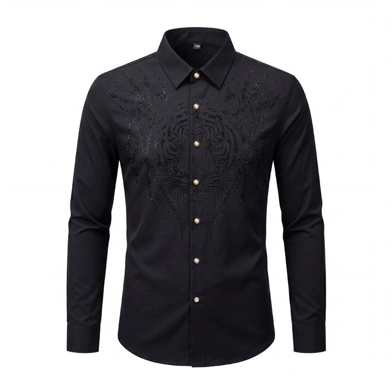 Chemise à manches longues tête de tigre étoilée et strass view 7