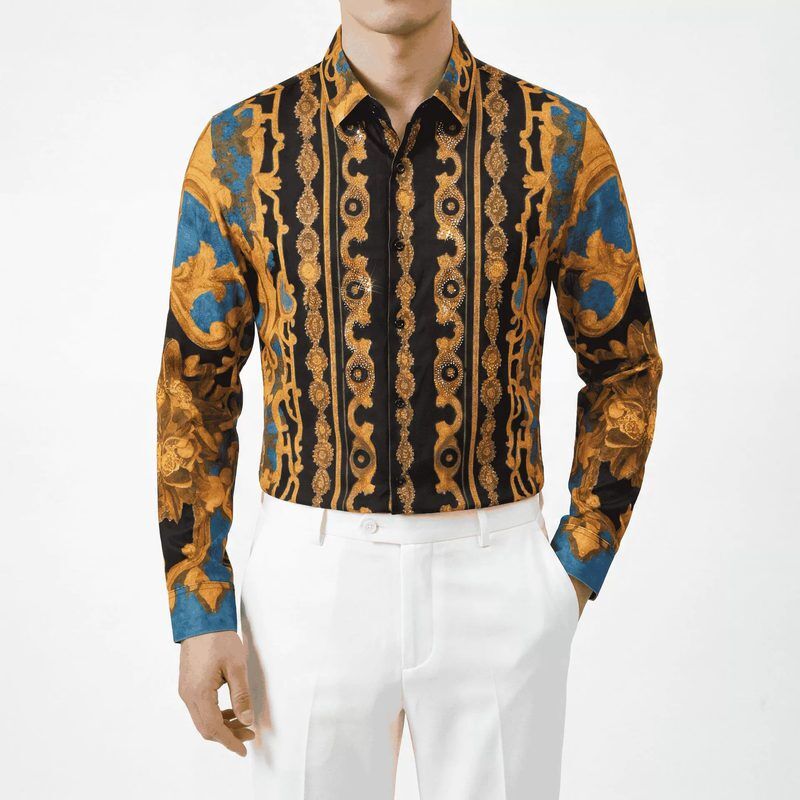 Rhinestone men shirt AC-RS-025 polyester wholesale from China