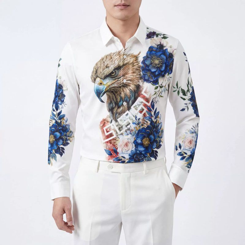 Camisa de hombre AC-RS-026 polyester Rhinestone