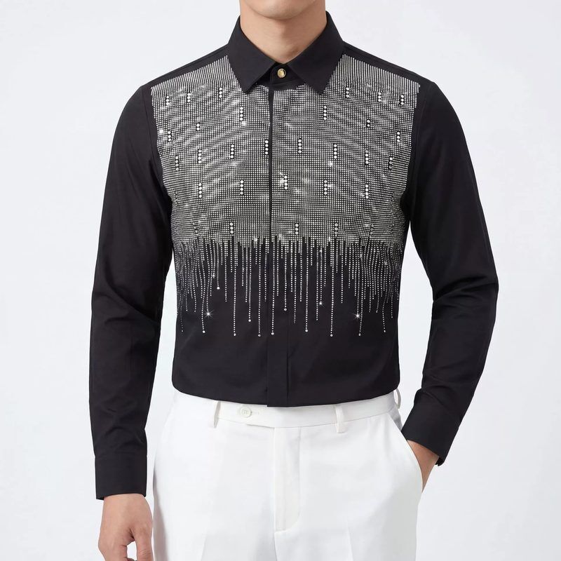 Rhinestone men shirt AC-RS-027 polyester wholesale from China