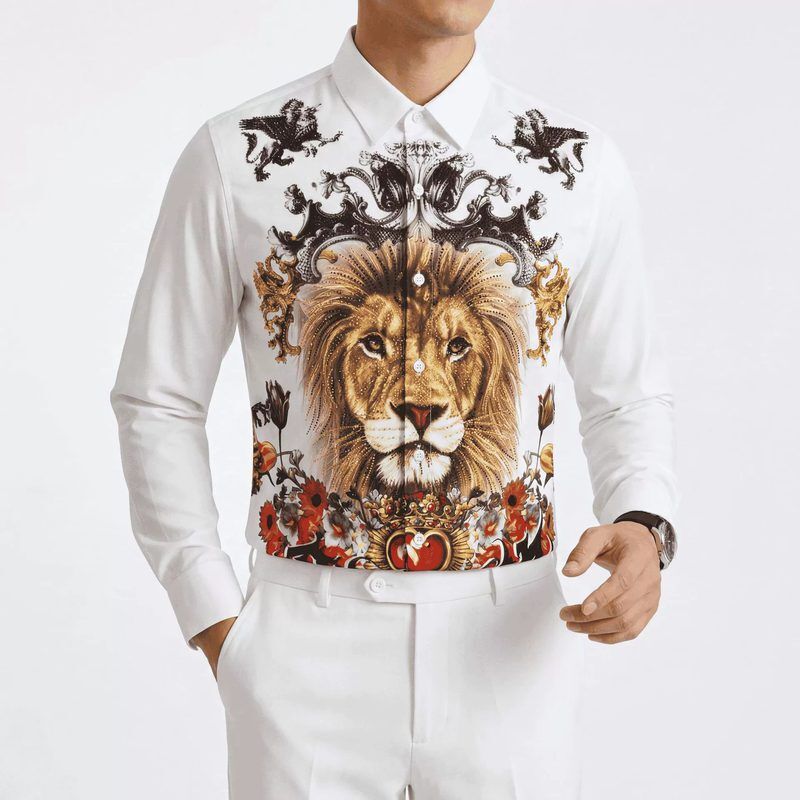 Camisa de hombre AC-RS-028 polyester Rhinestone