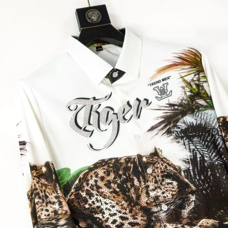 Premium Leopard Rhinestone Digital Print Long Sleeve Shirt view 3