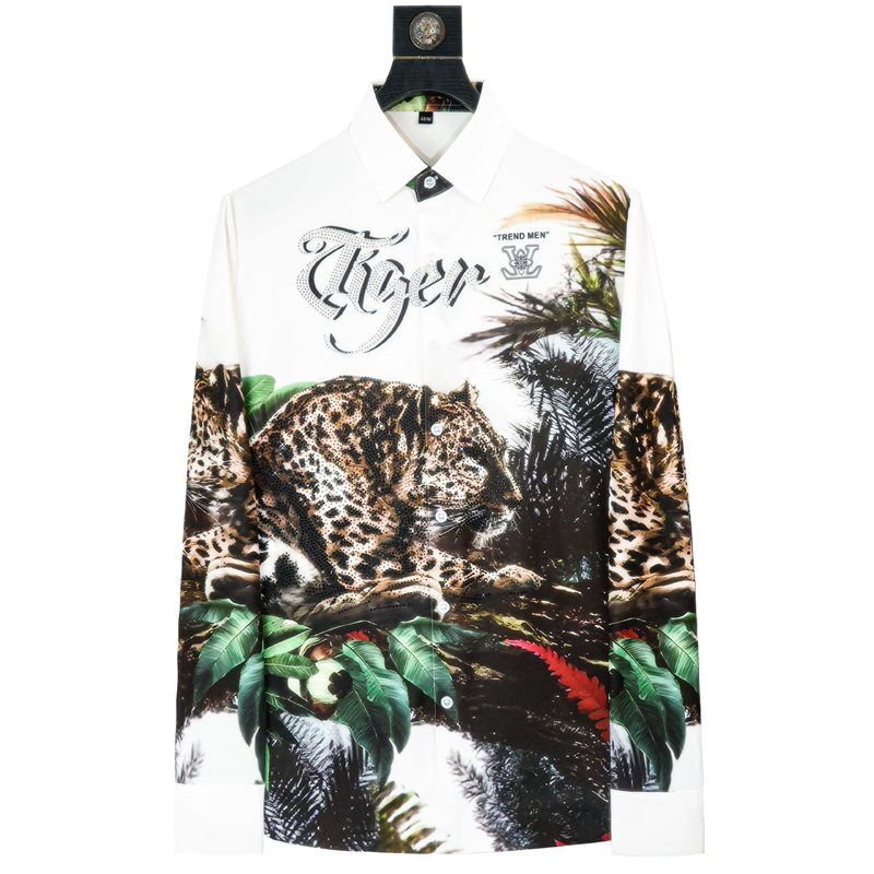 Premium Leopard Rhinestone Digital Print Long Sleeve Shirt view 5