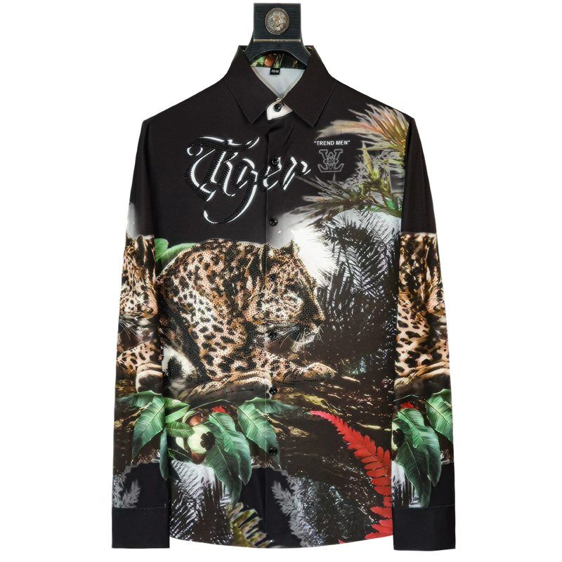 Premium Leopard Rhinestone Digital Print Long Sleeve Shirt view 7