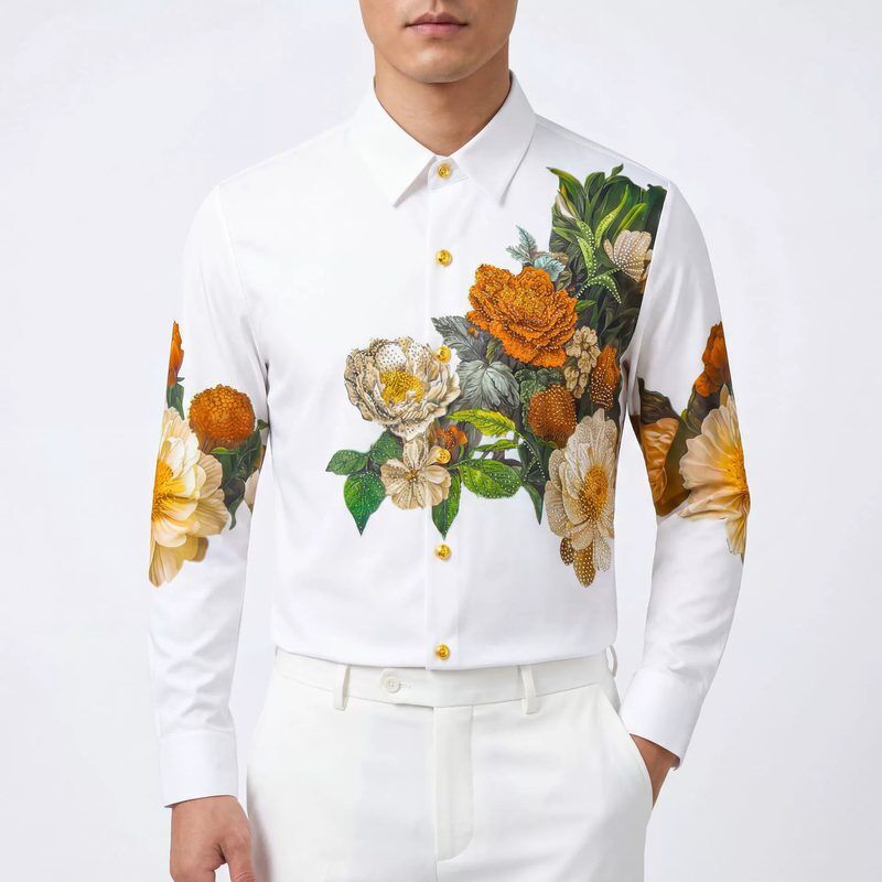 Camisa de hombre AC-RS-031 polyester Rhinestone