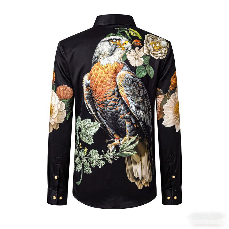 Camisa de Manga Larga Premium de Estampado Digital de Peonía con Cristales view 4