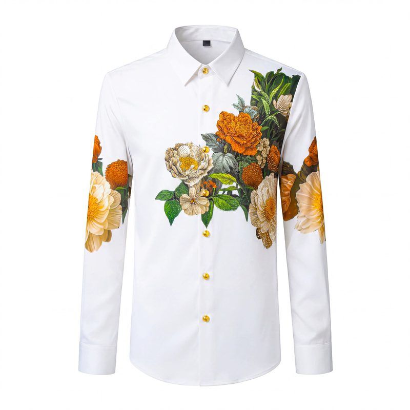 Camisa de Manga Larga Premium de Estampado Digital de Peonía con Cristales view 6