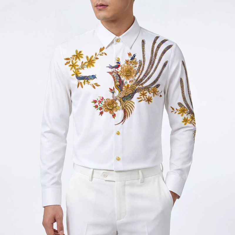 Camisa de hombre AC-RS-032 polyester Rhinestone