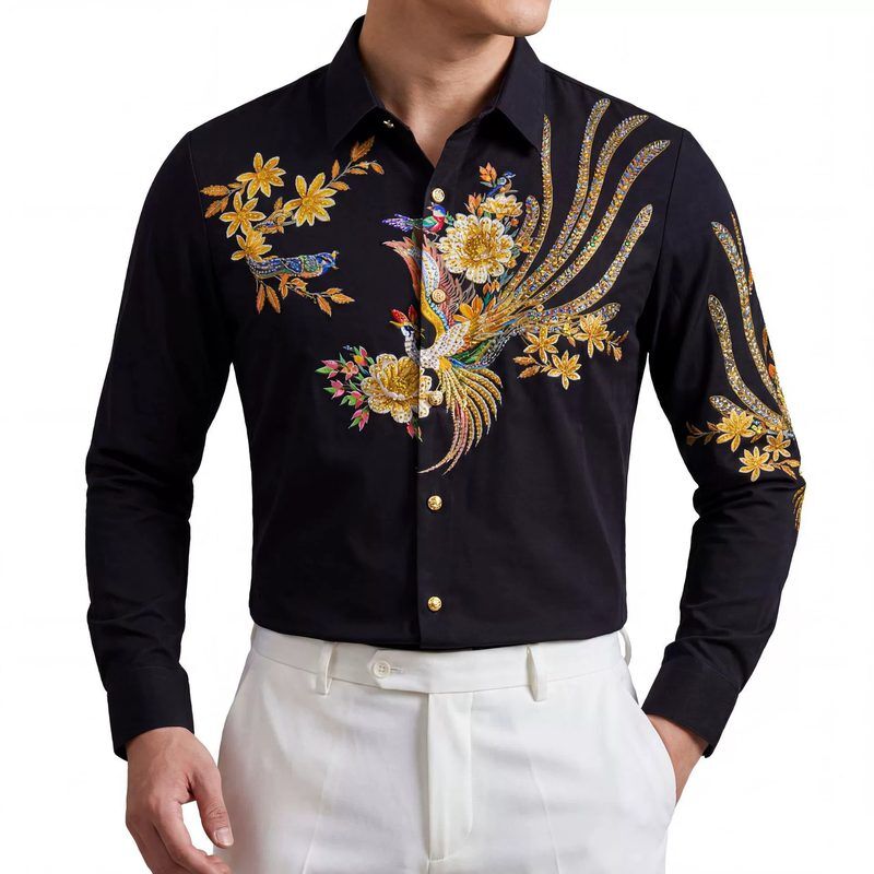 Chemise à manches longues premium en polyester avec strass et phénix chinois view 2