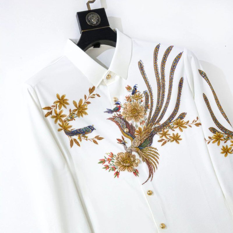 Chemise à manches longues premium en polyester avec strass et phénix chinois view 3