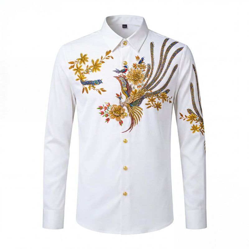 Chemise à manches longues premium en polyester avec strass et phénix chinois view 6