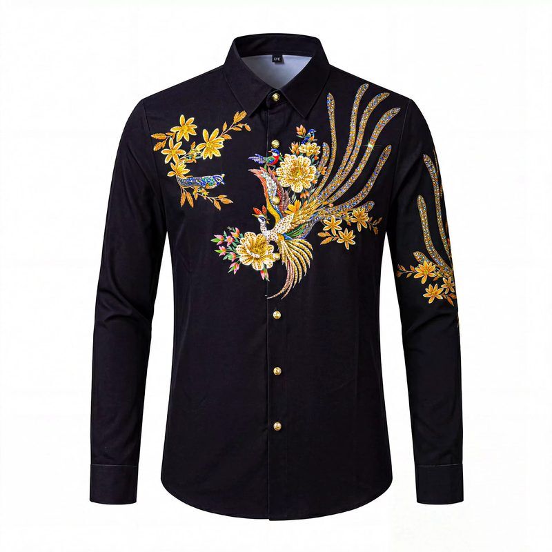 Chemise à manches longues premium en polyester avec strass et phénix chinois view 7