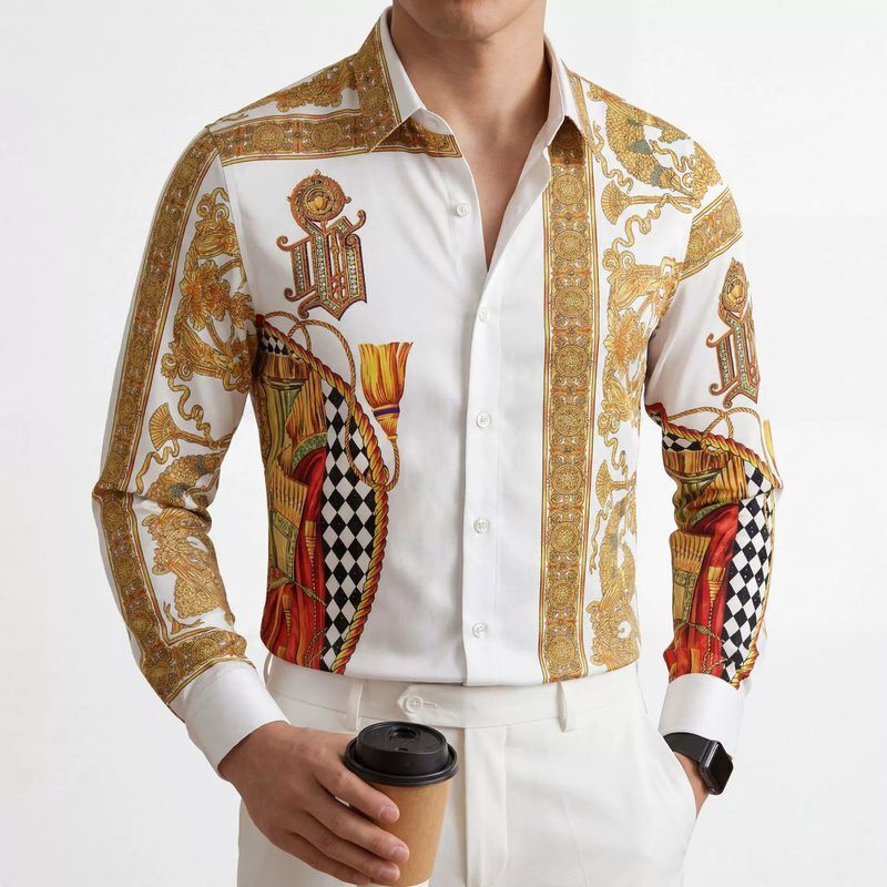 Camisa de hombre AC-RS-033 polyester Rhinestone