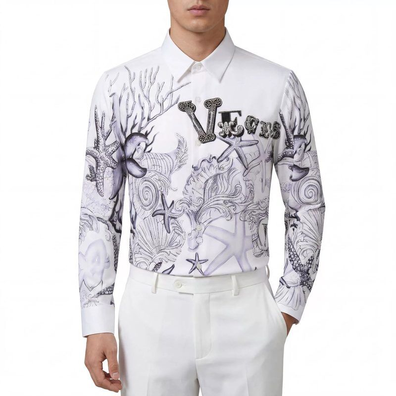 Premium Starfish Letter Rhinestone Digital Print Shirt — Streetwear Shirts shirt manufacturer China Man & Shirt