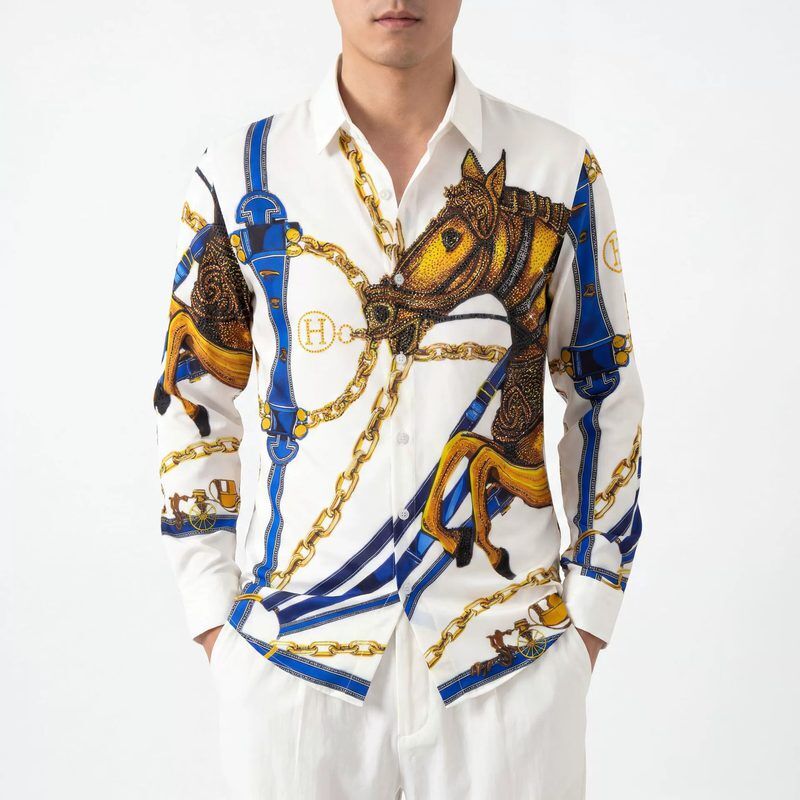 Rhinestone men shirt AC-RS-035 polyester wholesale from China