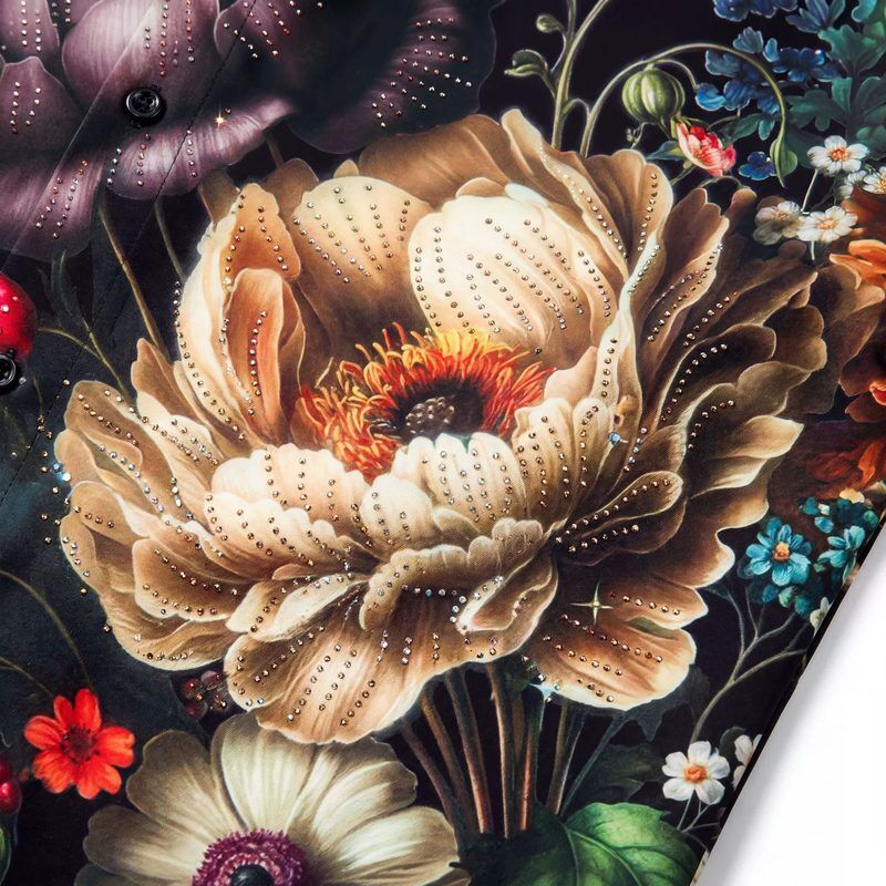 Premium Floral Peacock Rhinestone Digital Print Shirt view 4