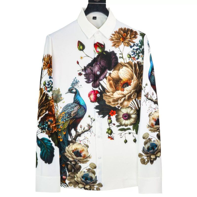 Premium Floral Peacock Rhinestone Digital Print Shirt view 6