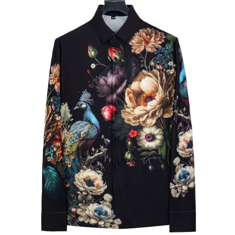 Premium Floral Peacock Rhinestone Digital Print Shirt view 7
