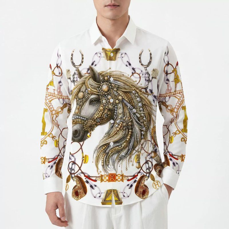 Rhinestone men shirt AC-RS-038 polyester wholesale from China