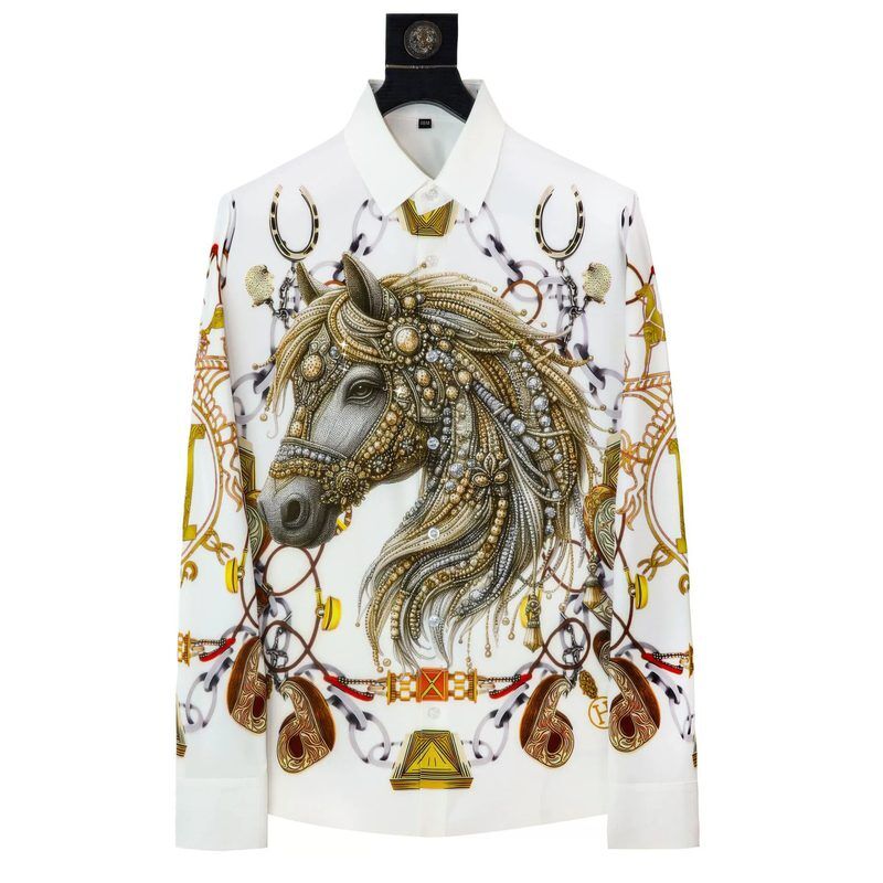 Premium Goldenes Pferd Rhinestone-Digitaldruck-Hemd mit langen Ärmeln view 5