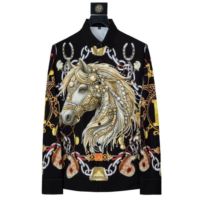 Premium Goldenes Pferd Rhinestone-Digitaldruck-Hemd mit langen Ärmeln view 7