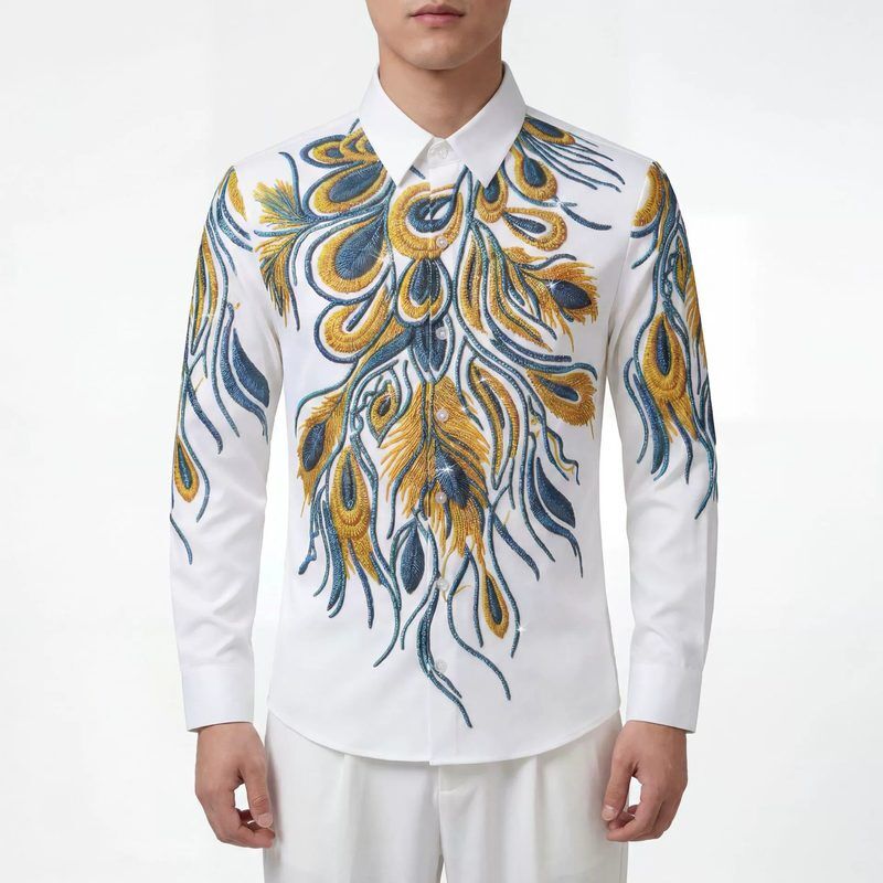 Rhinestone men shirt AC-RS-039 polyester wholesale from China