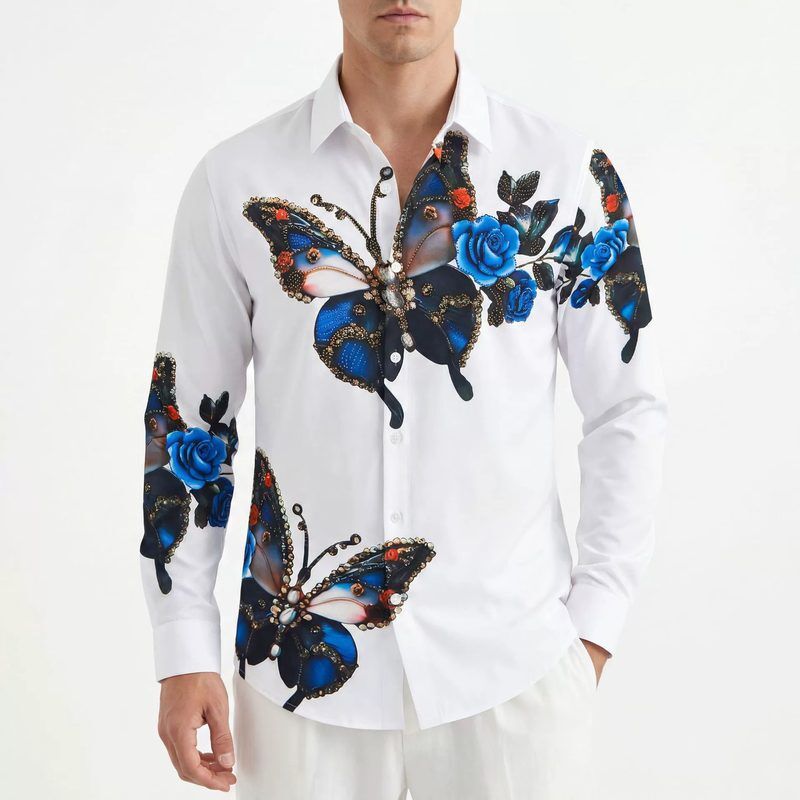 Rhinestone men shirt AC-RS-040 polyester wholesale from China