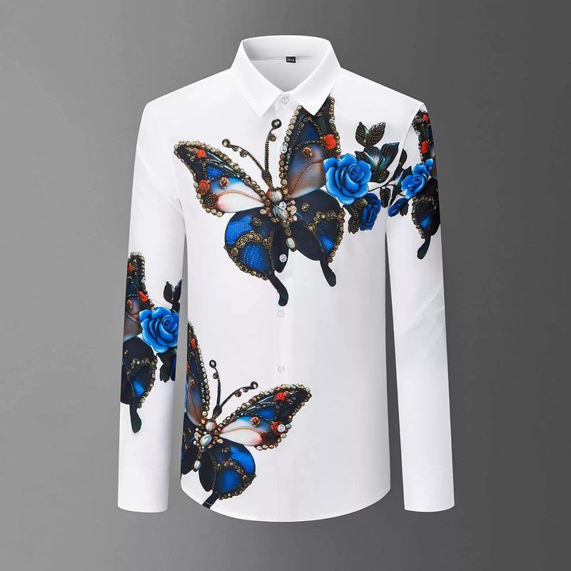 Premium Floral Butterfly Rhinestone Digital Print Shirt view 5