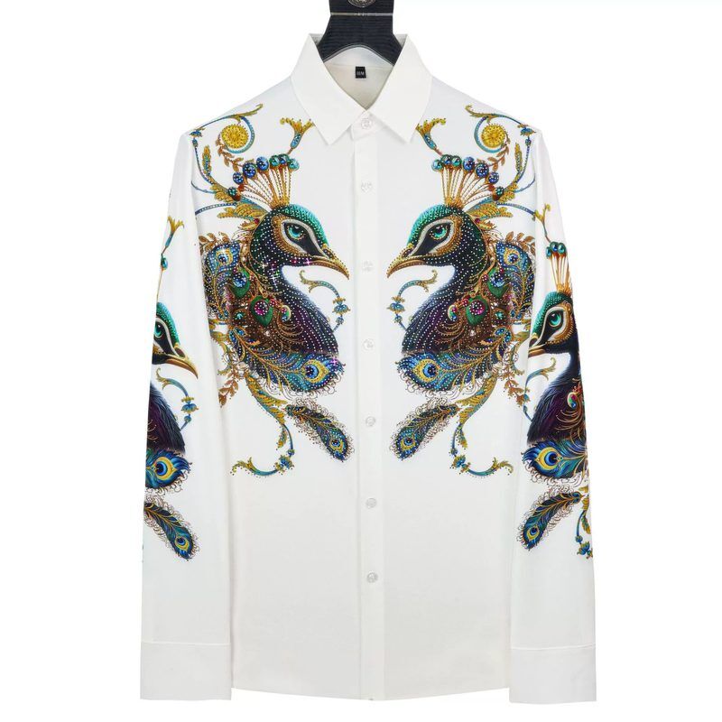 Camisa Premium de Estampado Digital de Pluma de Pavo Real con Cristales view 6