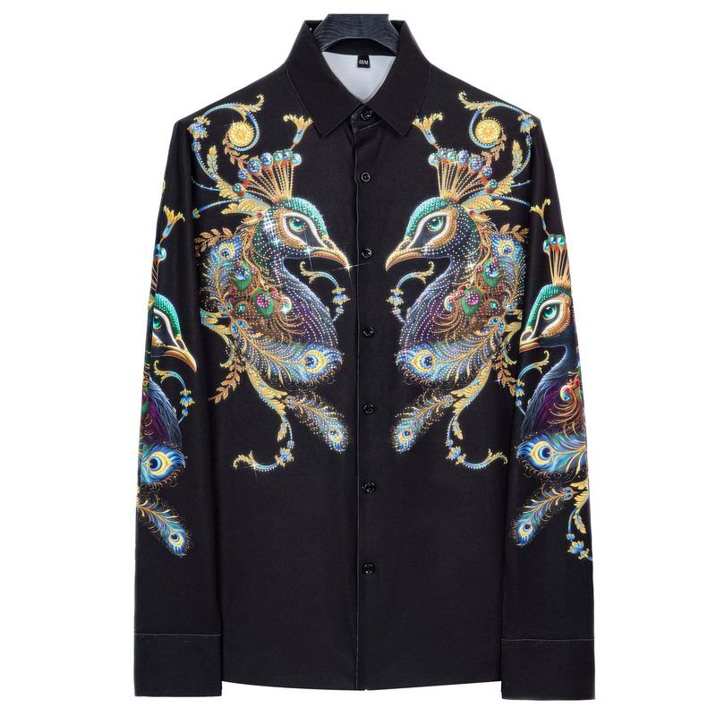 Camisa Premium de Estampado Digital de Pluma de Pavo Real con Cristales view 7