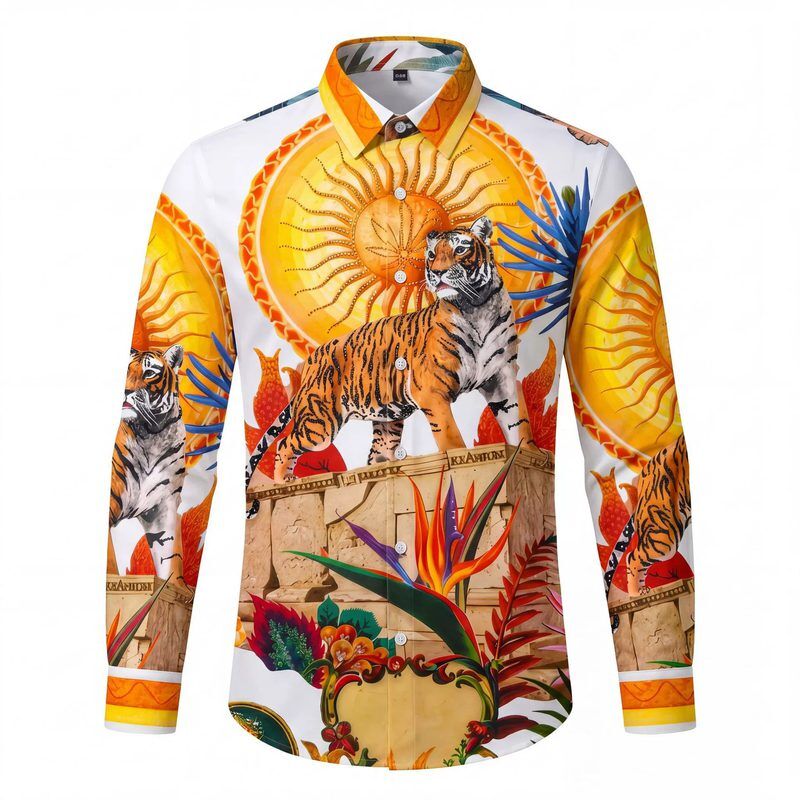 Premium Tiger Rhinestone Digital Print Long Sleeve Shirt view 6