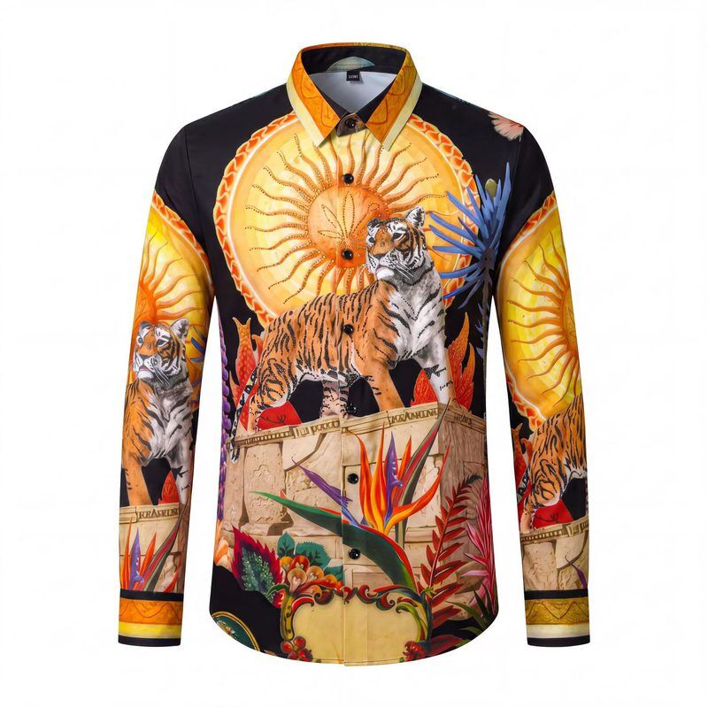 Premium Tiger Rhinestone Digital Print Long Sleeve Shirt view 7