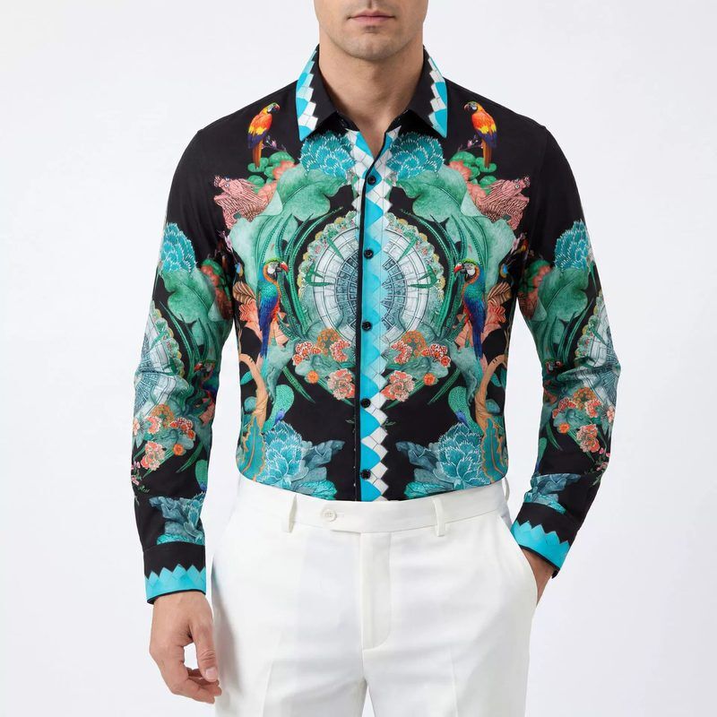 Rhinestone men shirt AC-RS-046 polyester wholesale from China