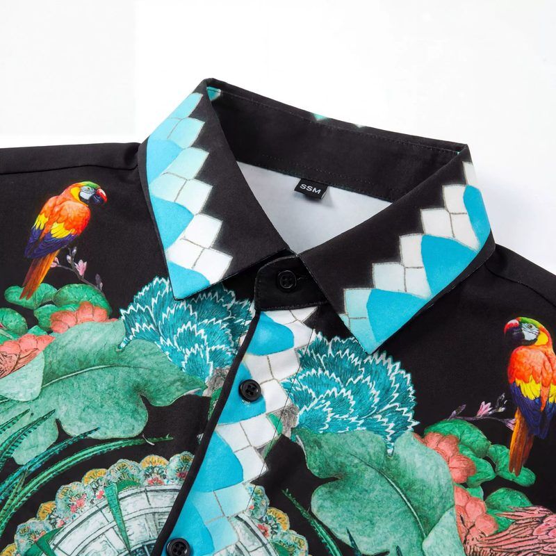 Chemise à manches longues imprimé digital oiseaux et fleurs avec strass premium view 3