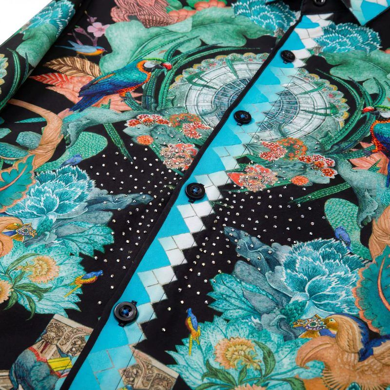 Chemise à manches longues imprimé digital oiseaux et fleurs avec strass premium view 4