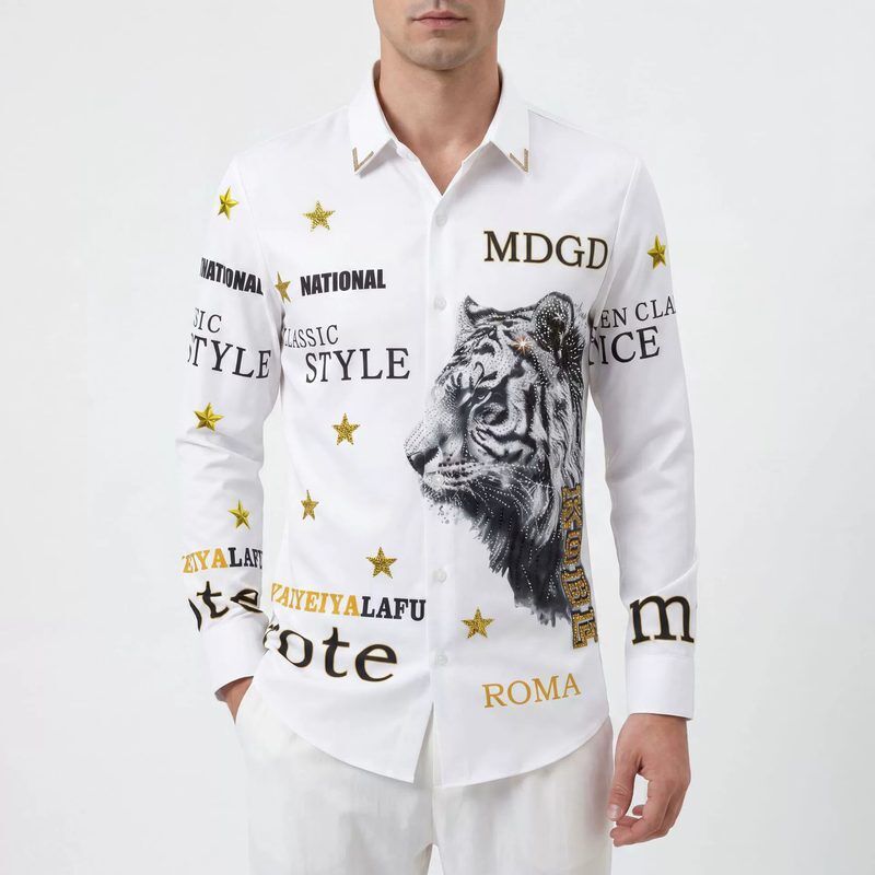 Rhinestone men shirt AC-RS-048 polyester wholesale from China