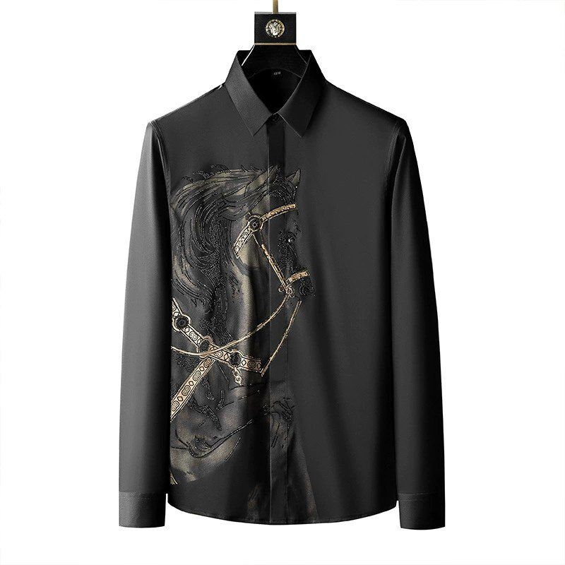 Streetwear Slim Fit Printed Rhinestone Long Sleeve Shirt view 5