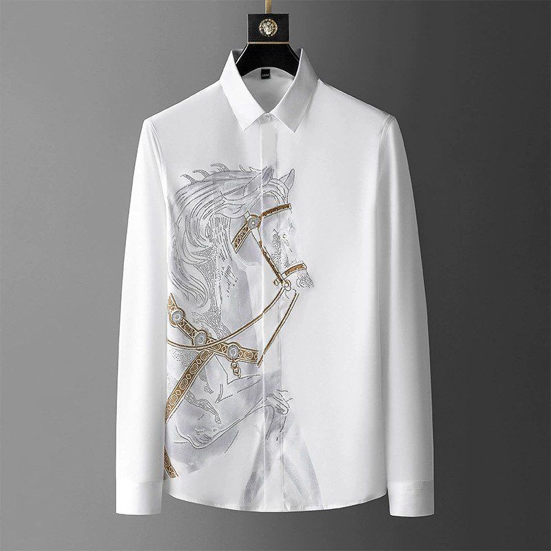 Streetwear Slim Fit Printed Rhinestone Long Sleeve Shirt view 6
